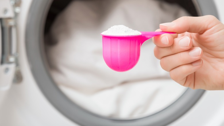 Person holding scoop of detergent