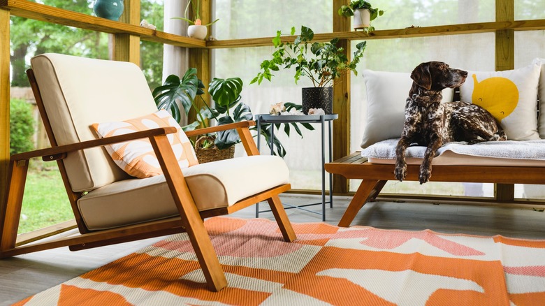 indoor wooden furniture on porch