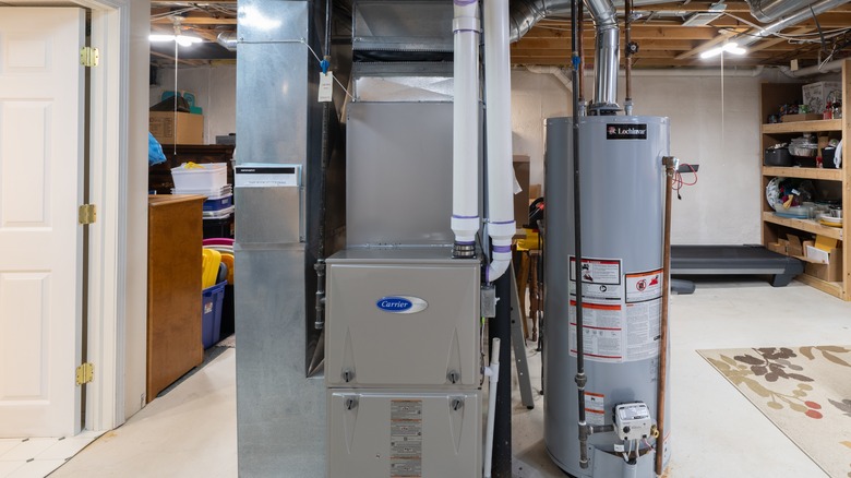 Home furnace and water heater in a residential basement