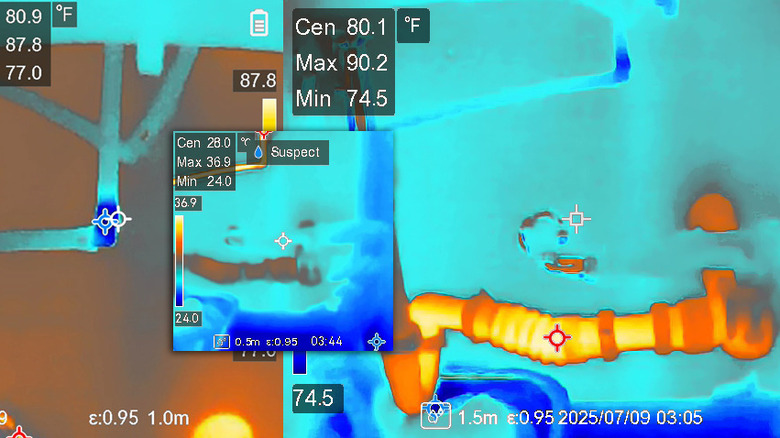 A few views of the same plumbing issue as seen with various HSFTools thermal cameras
