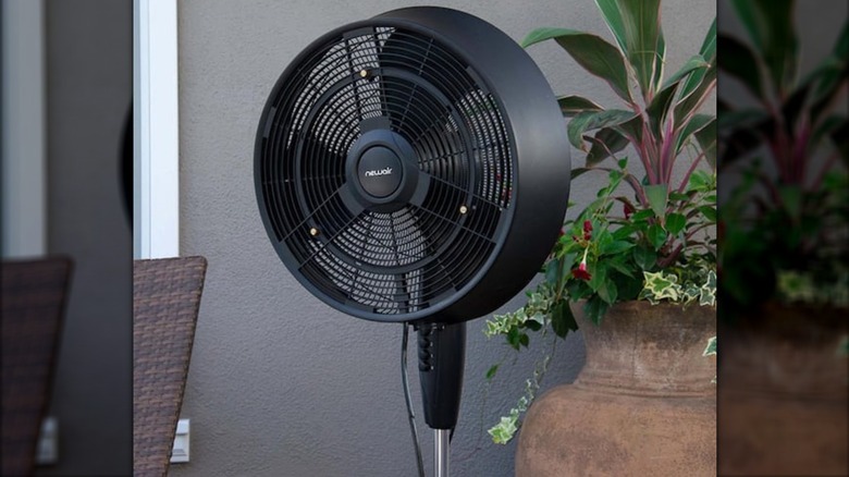 Misting fan blowing cool air