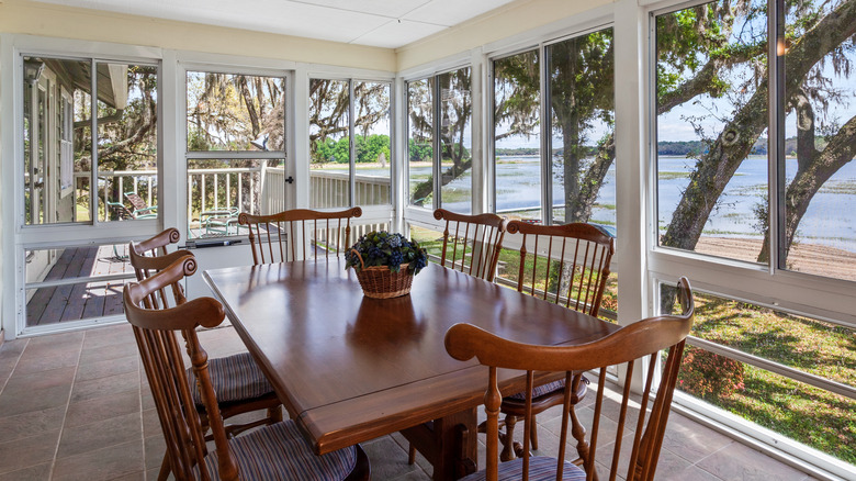 dining table on enclosed porch