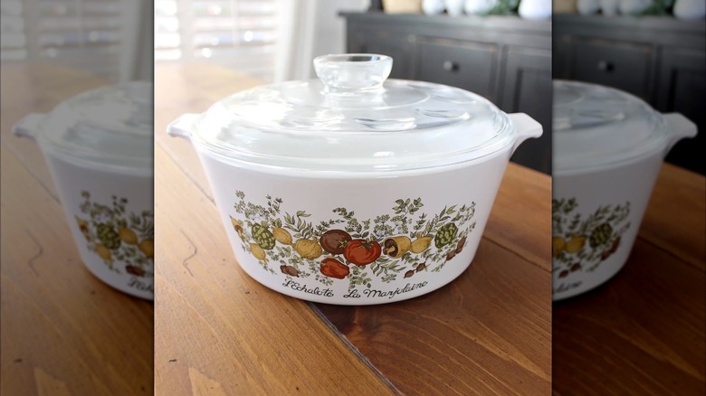 Spice of Life vintage CorningWare dish on a wooden table