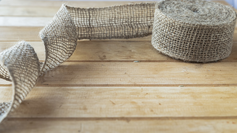 A roll of burlap ribbon