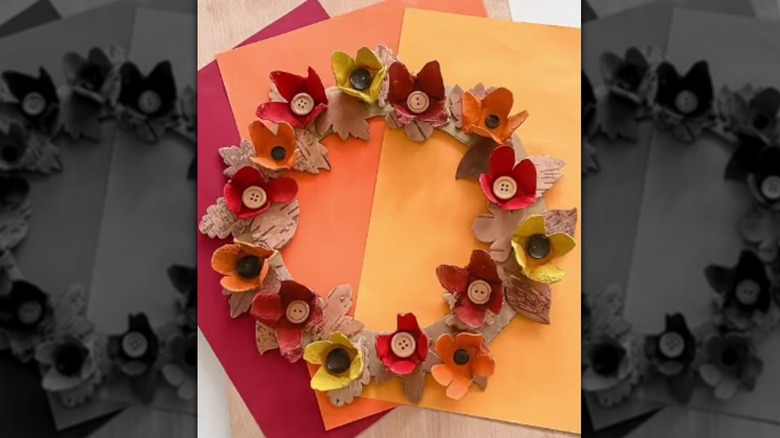 A wreath made from egg cartons and cardboard