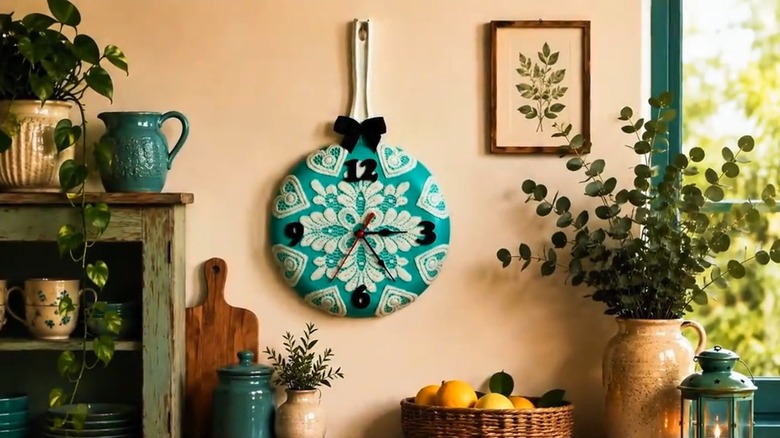 A clock made out of an old frying pan