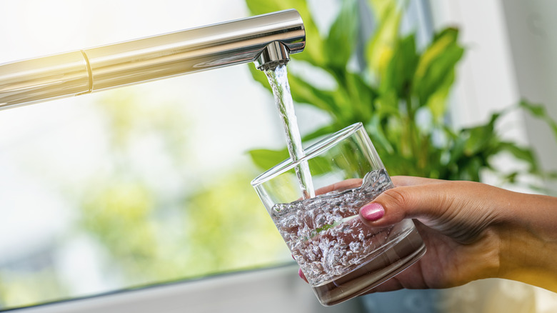 woman's hand filling water glass