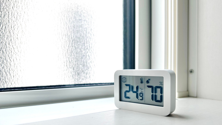 closeup of an indoor digital thermometer