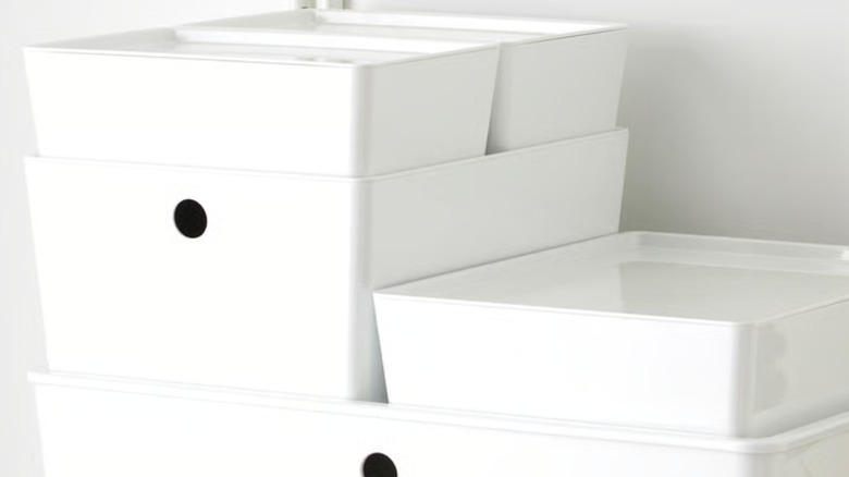 IKEA white bin to organize with lid, stacked