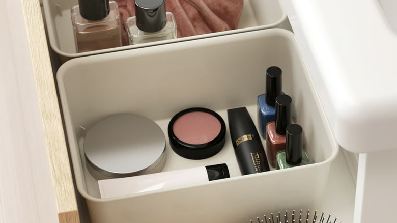 IKEA organizer bin in bathroom drawer