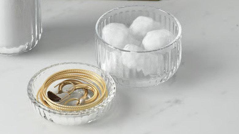 IKEA glass organizing container with cotton balls