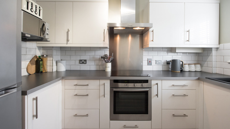 An organized and clutter-free kitchen countertop.