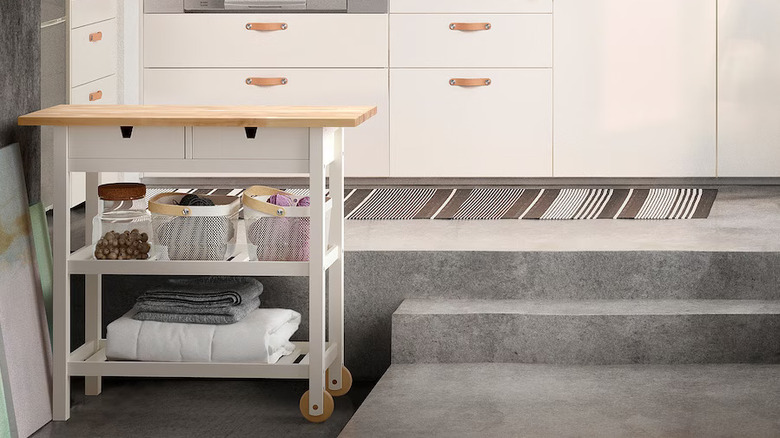 white wooden kitchen trolley