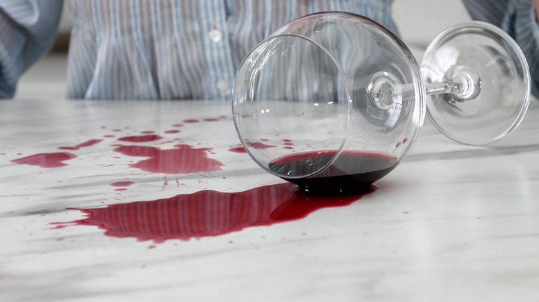 red wine spilled on counter