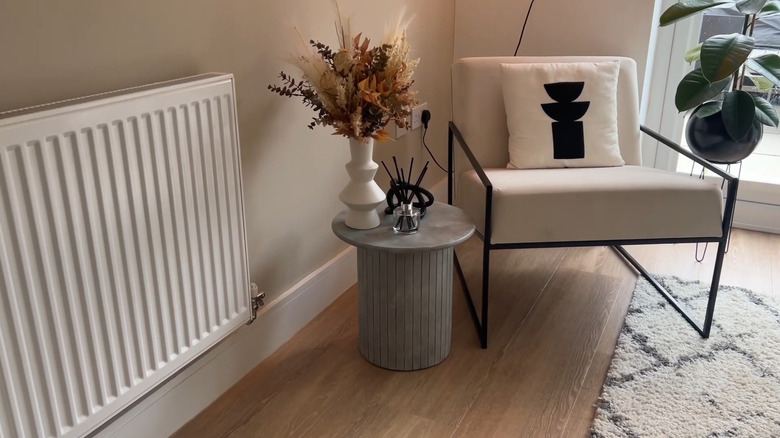 DIY end table with an IKEA lazy susan as the top