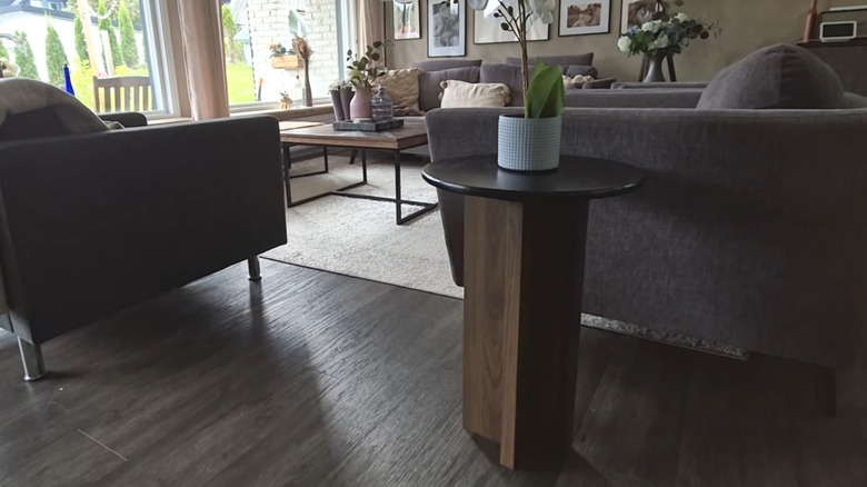 DIY side table made from a SNUDDA and picture ledge shelves