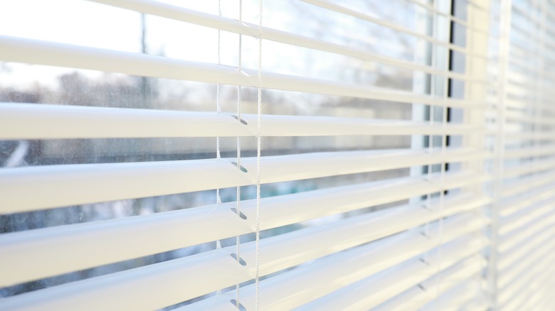 Close up on white blinds