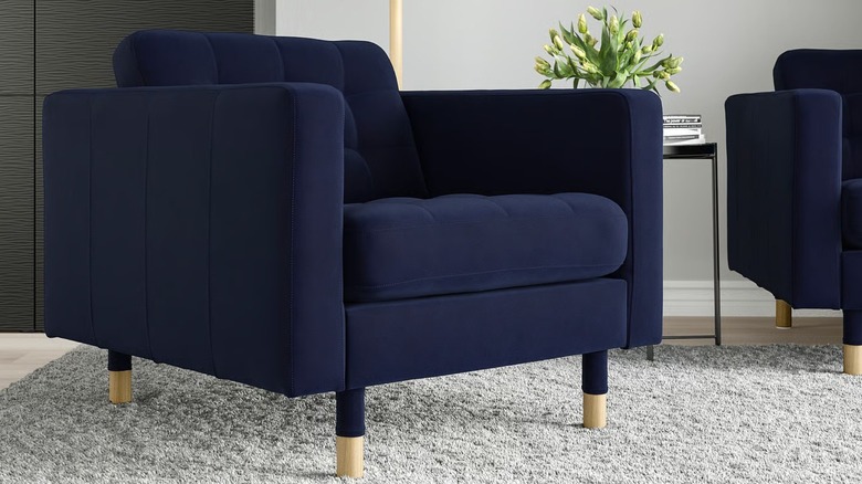 blue velvet arm chair