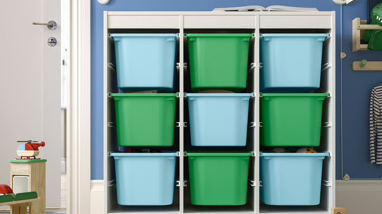 an IKEA storage combination with boxes