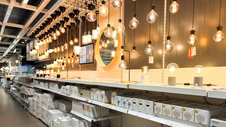 IKEA lighting aisle in store