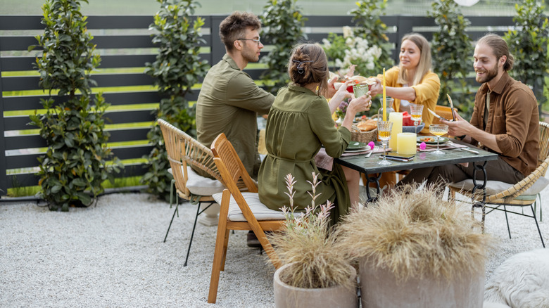 Friends gathered on a patio