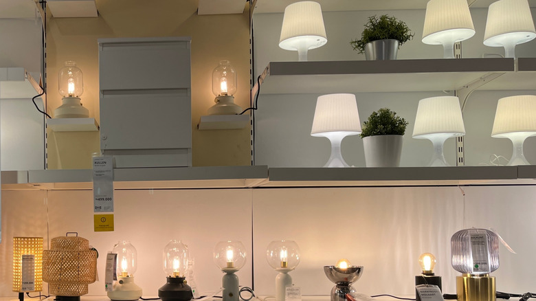 Several lamps on display at IKEA.