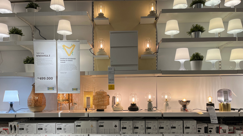 The lamp section in an IKEA store.