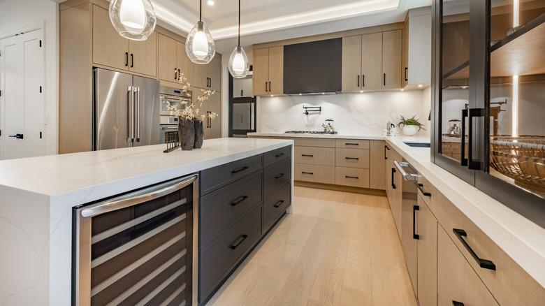 Dark built-in cabinets in a kitchen island