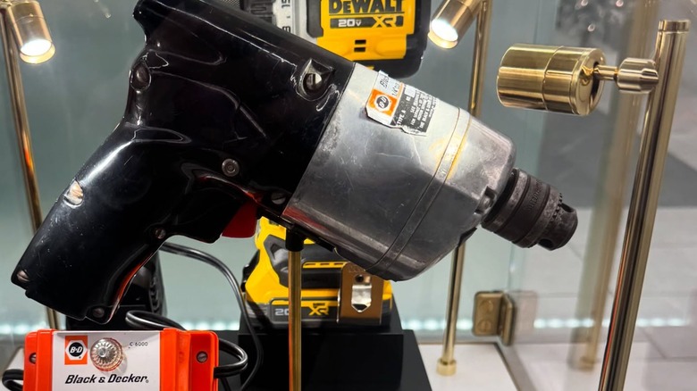 An original 1960s Black & Decker cordless drill on display