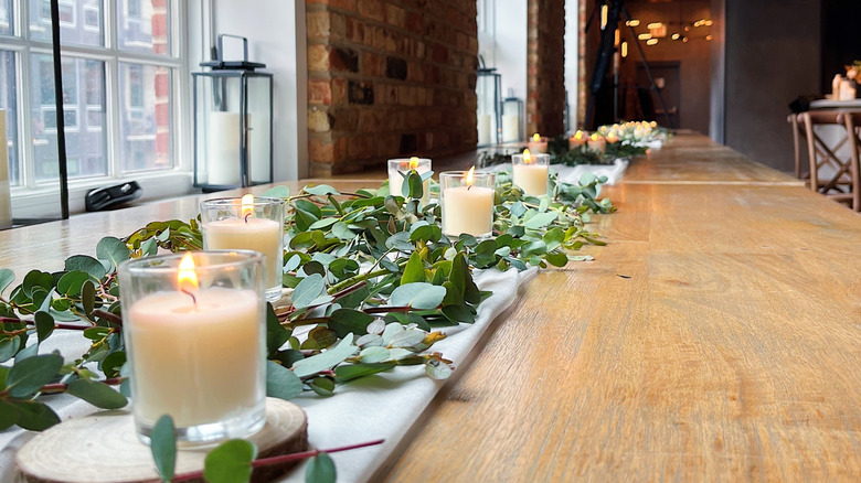simple tablescape with greenery and candles