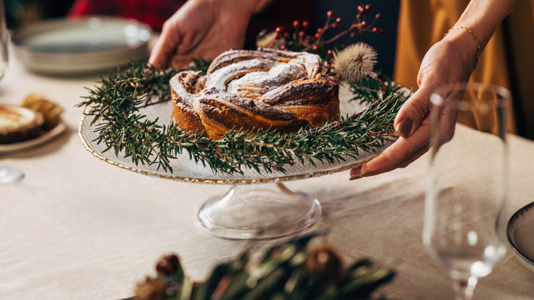 dessert decorated on a cake platter