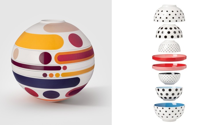 Two colorful sphere nesting dishware sets.