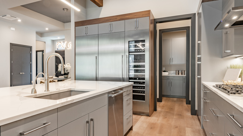 modern kitchen with industrial-sized refrigerator