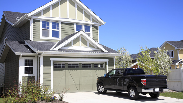 Truck in house driveway