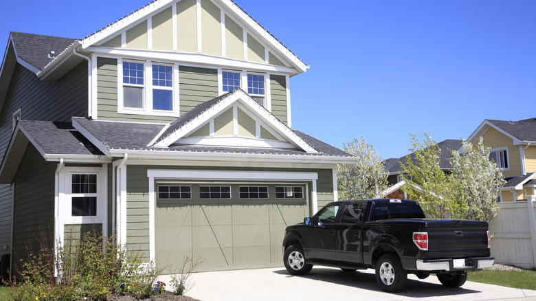 Truck in house driveway