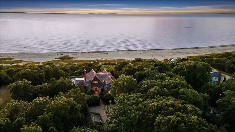 aerial, exterior view of house