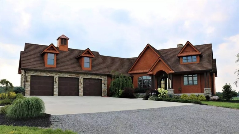 Orange and stone home exterior