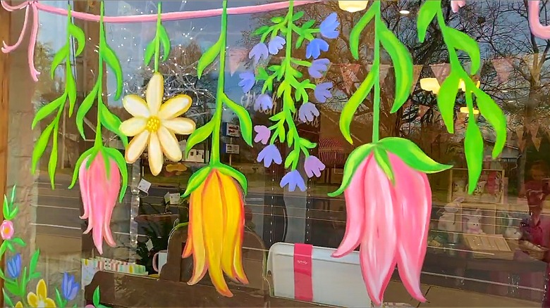 Tulip window painting on large glass window