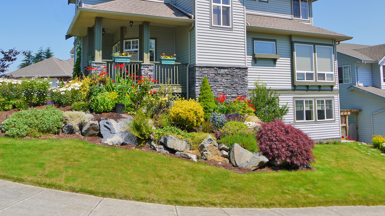 landscaped rocks on driveway
