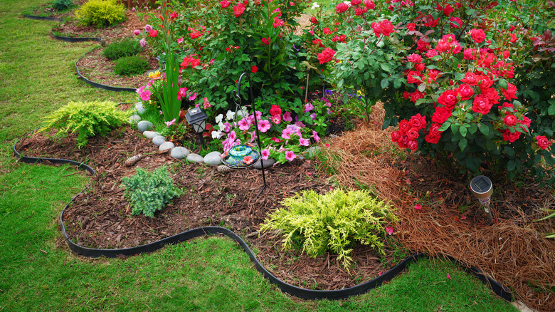 A colorful bed with plastic landscaping edging