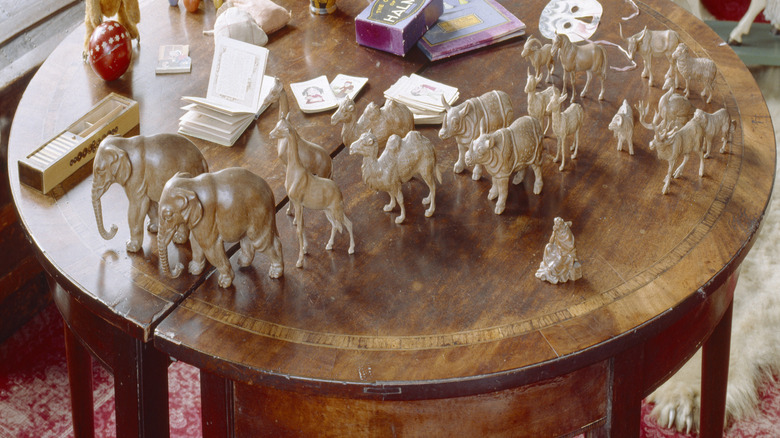 table full of collectable figurines