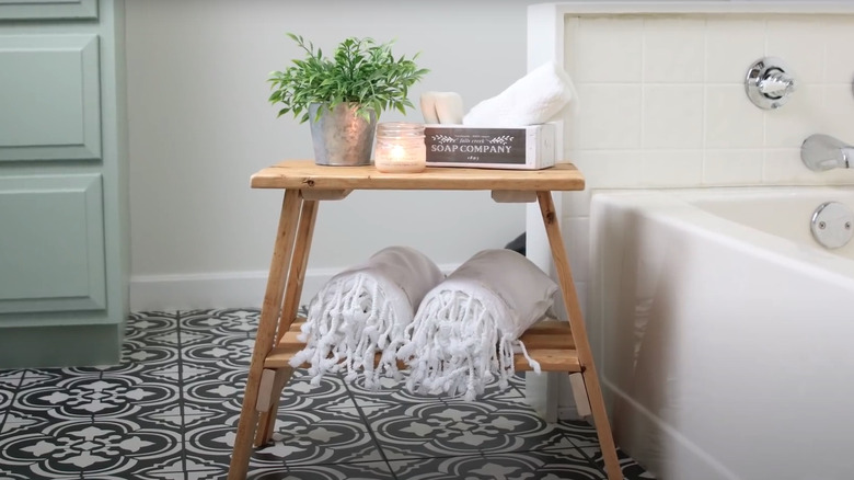 Stool made from wood planks salvaged from an old box spring