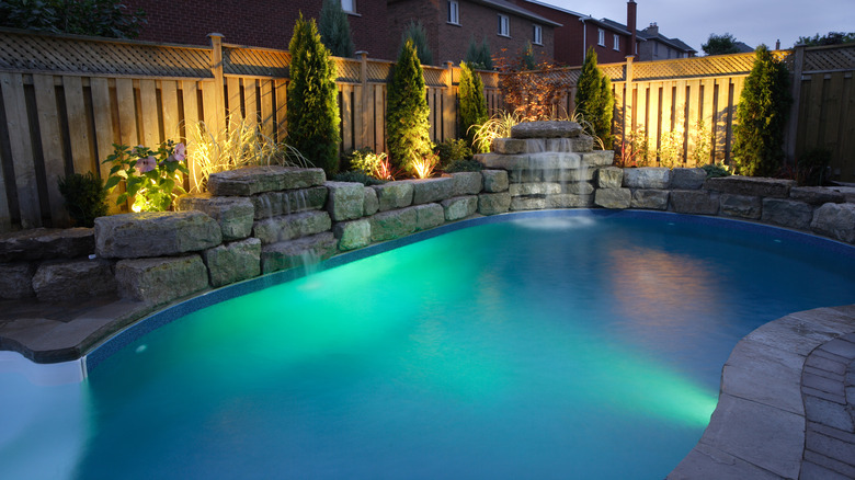pool lighting at night