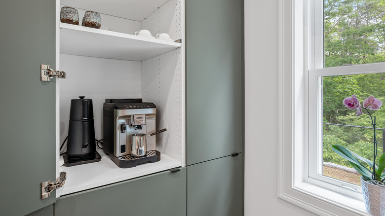 A built-in coffee bar from an "invisible kitchen."
