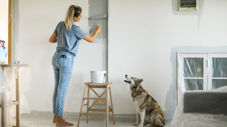 Woman painting walls