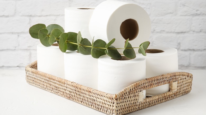 basket of toilet paper rolls