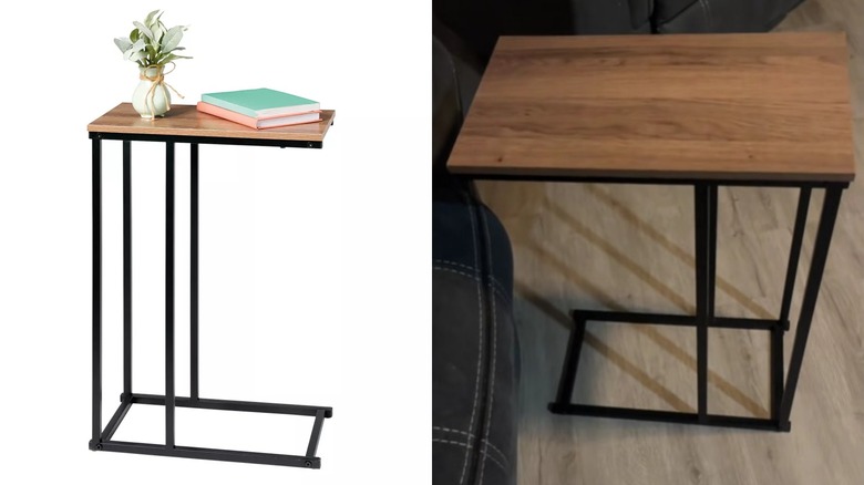 Couch table with walnut finish and black steel legs