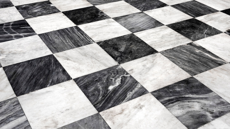 black and white checkered flooring
