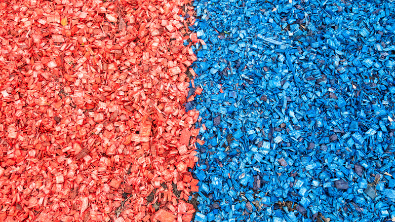 Red and blue mulch