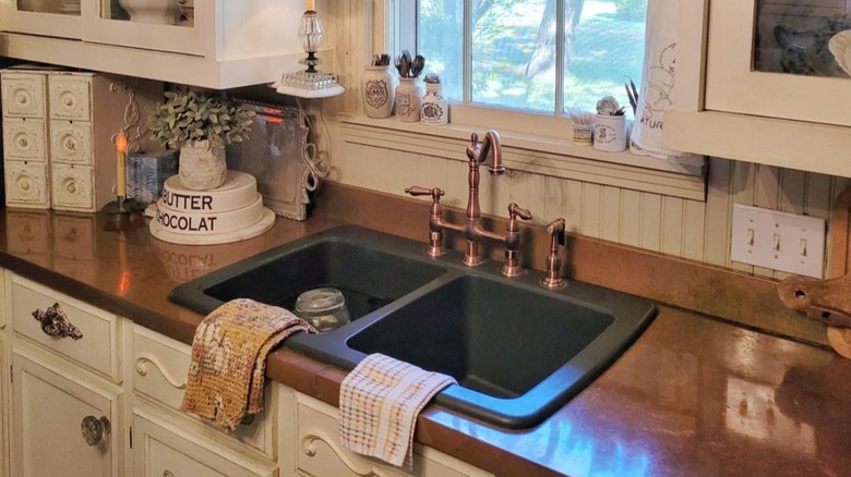 copper kitchen countertop and faucet